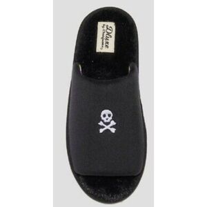 Dluxe by Dearfoams Skull & Crossbones slip on slippers Black Size S (5-6)